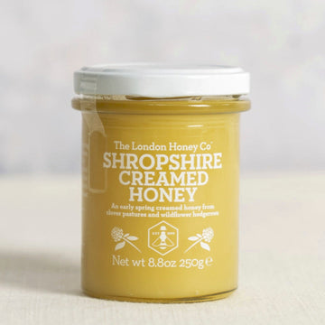 A jar of London Honey Company Shropshire Creamed Honey.