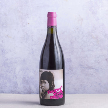 A bottle of Testalonga Baby Bandito 'Follow Your Dreams' carignan red wine.