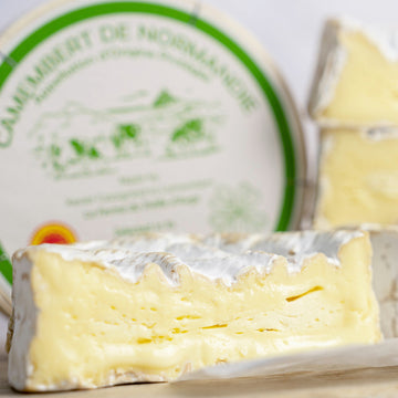 Close up of the soft creamy paste of Camembert cheese.