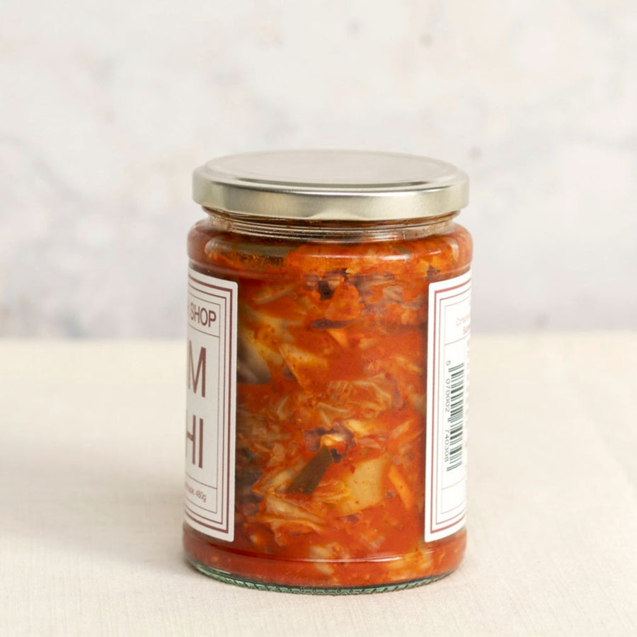 The side view of jar of 'North Shop' natural kimchi.