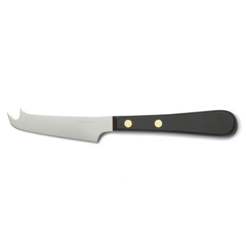 A David Mellor black acetate-handled cheese knife with a stainess steel blade