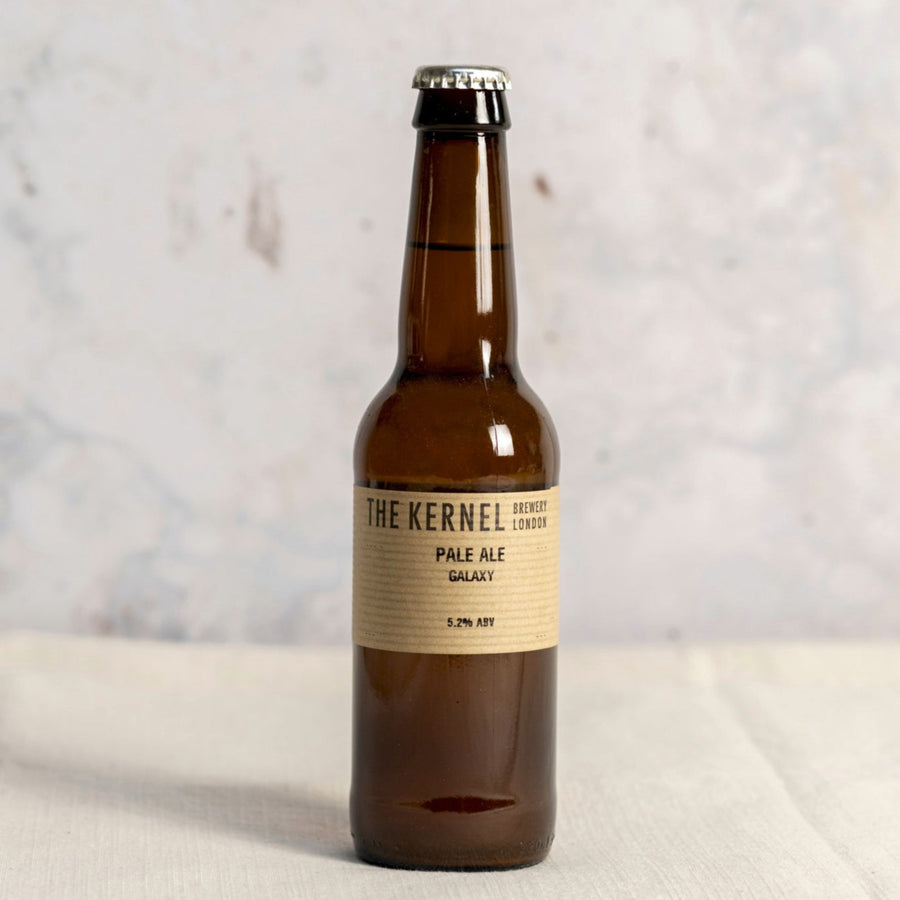 A 330ml brown glass bottle of Kernel Brewery pale ale.