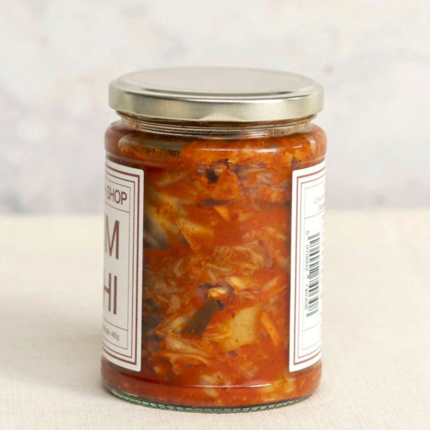 A side view of a jar of The North Shop kimchi.