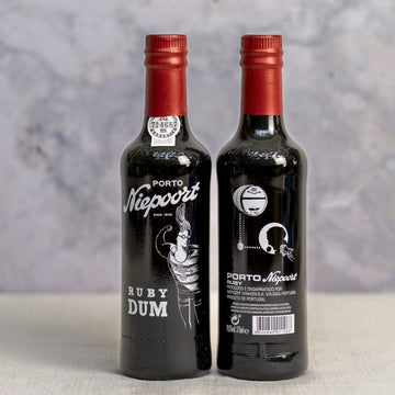 Two half bottles of niepoort ruby 'dum' port.