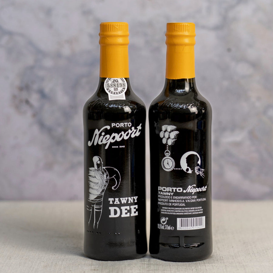 Two half bottles of niepoort tawny 'dee' port.