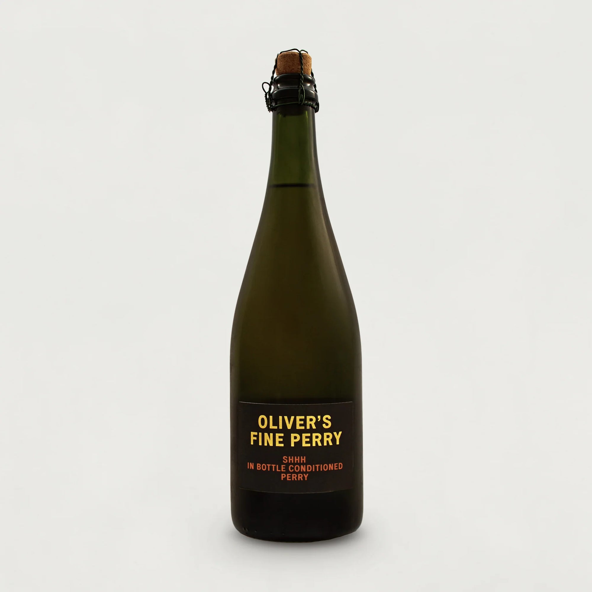 Bottle of Oliver's Fine Perry on a light gray background