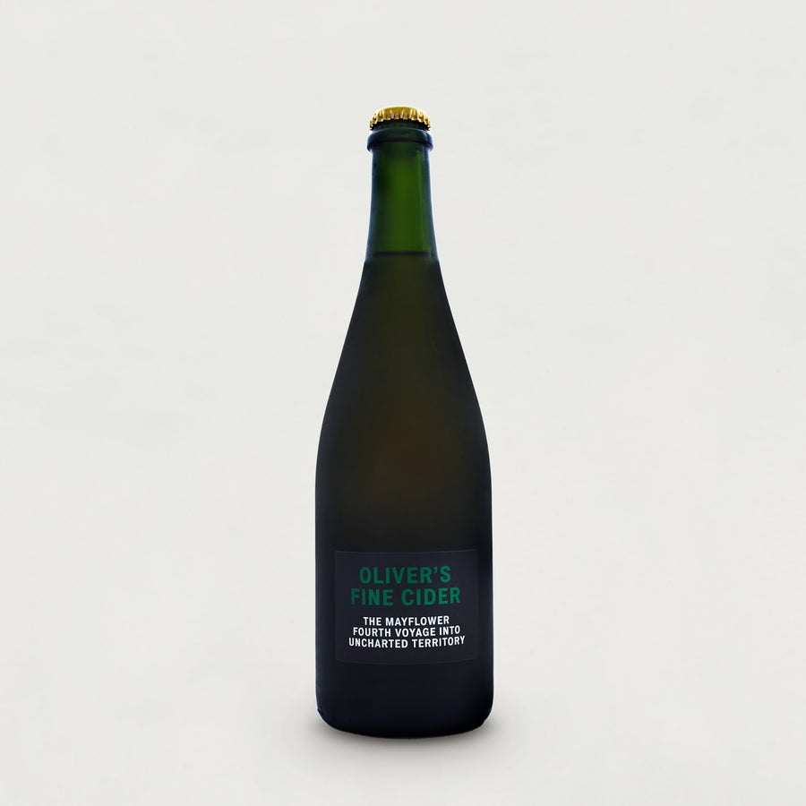A 750ml bottle of Oliver's Mayflower cider.