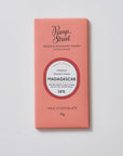 The front of a packet of Pump Street Madagascar milk chocolate.