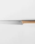 A wooden handled bread knife.