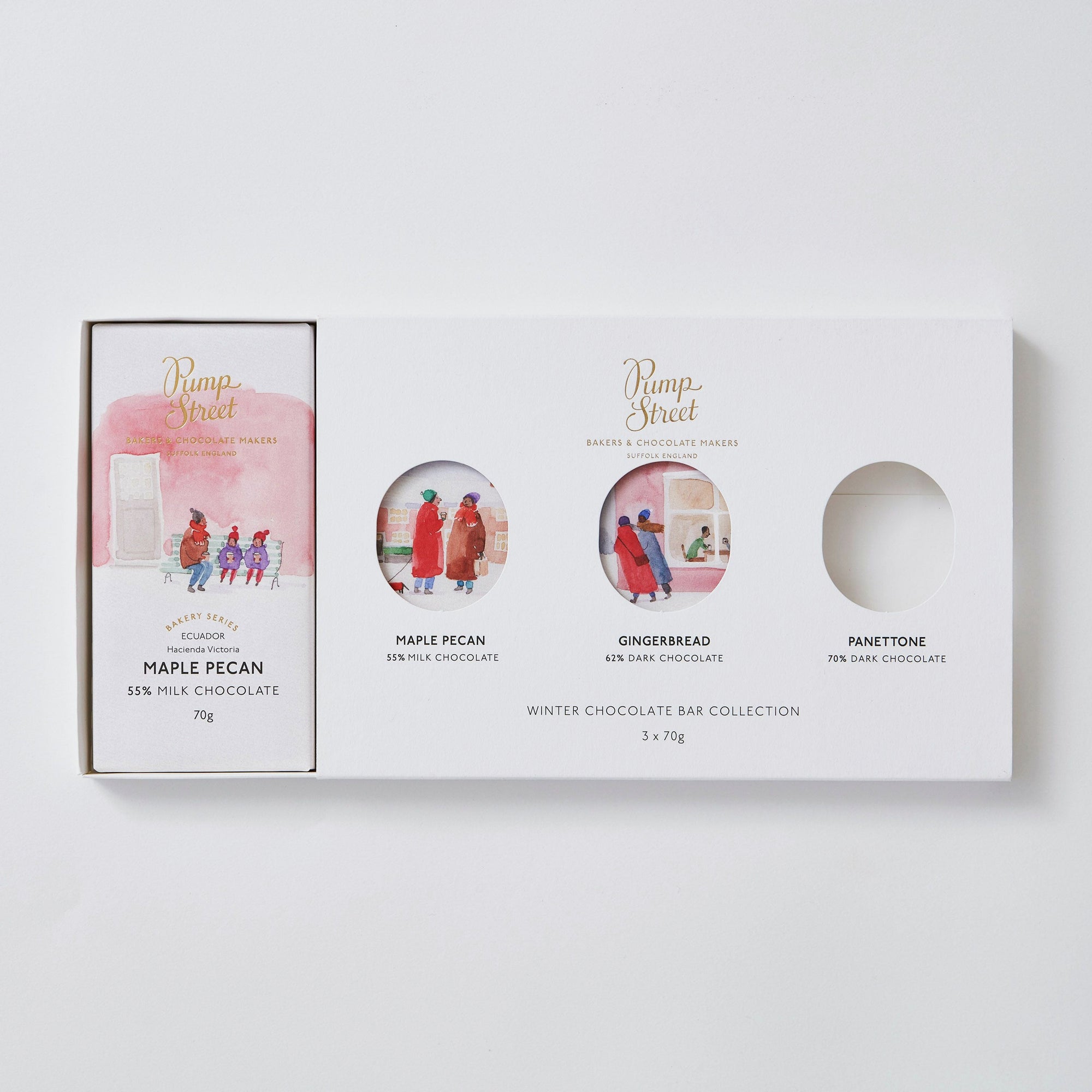 Chocolate bar collection packaging on a white background