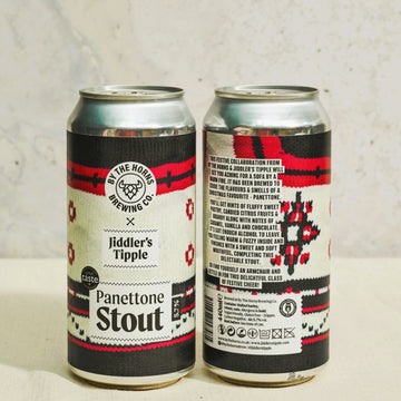 Two 440ml cans of jiddlers tipple panettone stout.
