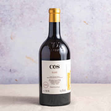 A 75cl bottle of Cos Rami skin contact orange wine.