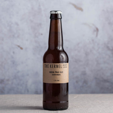 A 330ml brown glass bottle of Kernel India Pale Ale.
